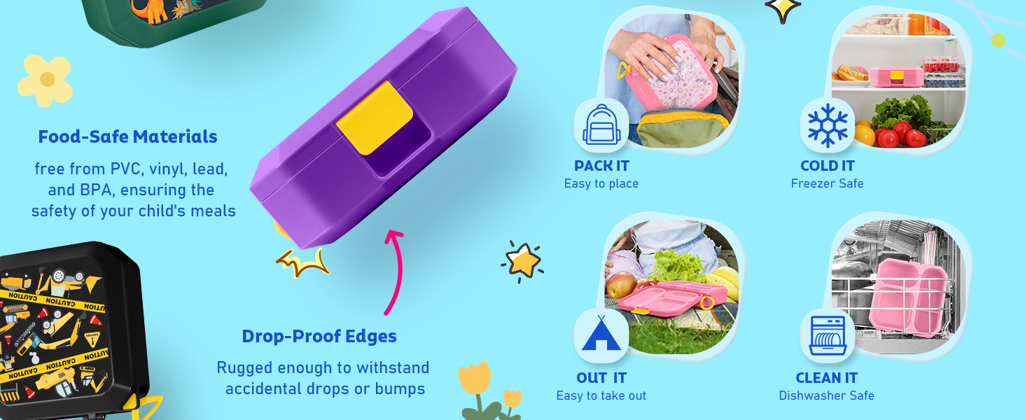 AmazingLife Dinosaur Bento Lunch Box for Kids, Container