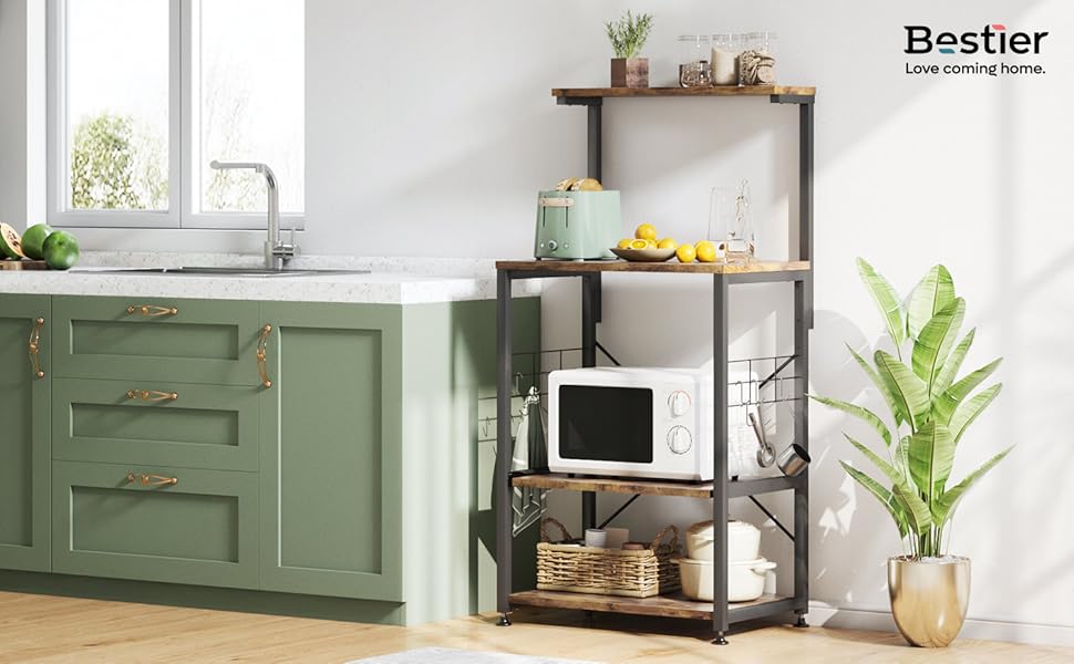 Bestier Kitchen Bakers Rack Microwave Oven Stand Kitchen Cart on Wheels