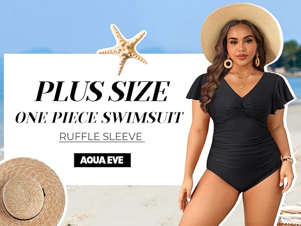 Aqua Eve Plus Size One Piece Swimsuit with Sleeve Tummy