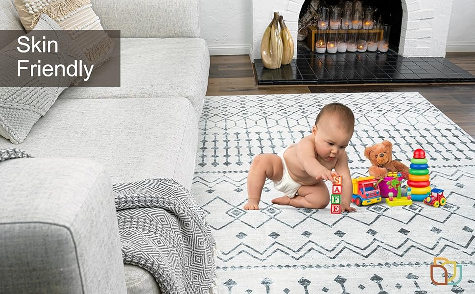 Mandala Machine Washable Area Rug 8 x 10 NonSlip & Safe Floor Rug