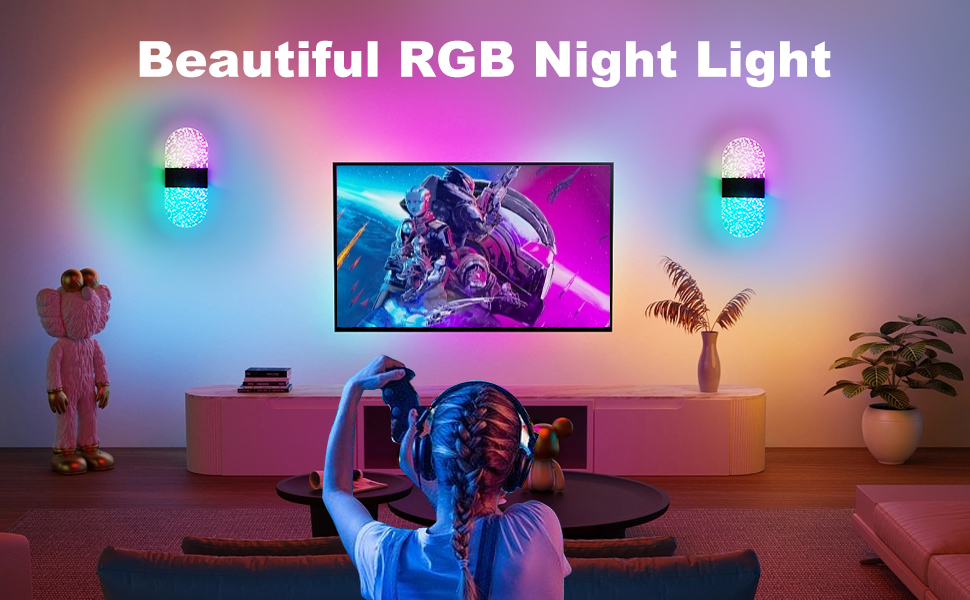 SURPALIG 2 LED Lights for Room Decor, 12 Colors Switchable RGB Wall