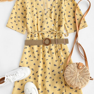 straw woven elastic dress belt for women