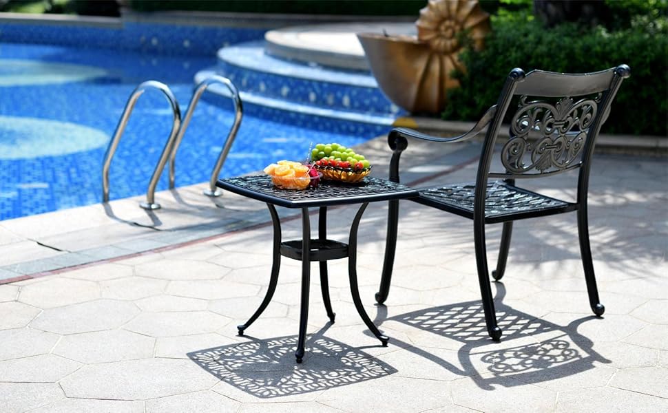 ZOTORUN Outdoor 21" Cast Aluminum Square Side Table End Table