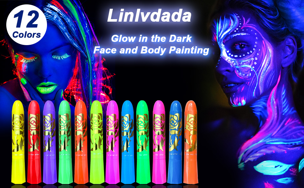 Neon face paint set nontoxic washable uv glow body paint with brush glow in the dark paint