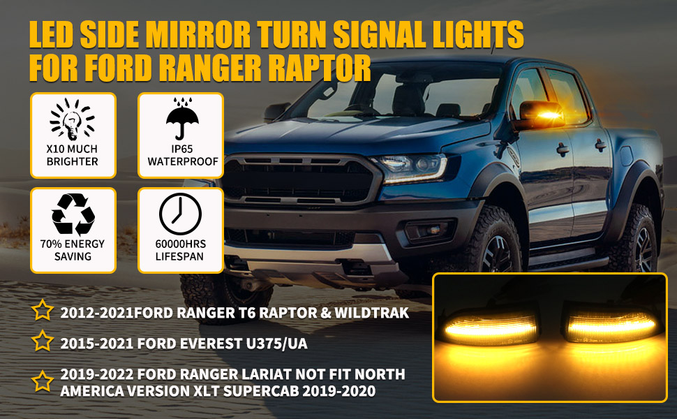 Sequential Amber LED Side Mirror Turn Signal Marker Lights