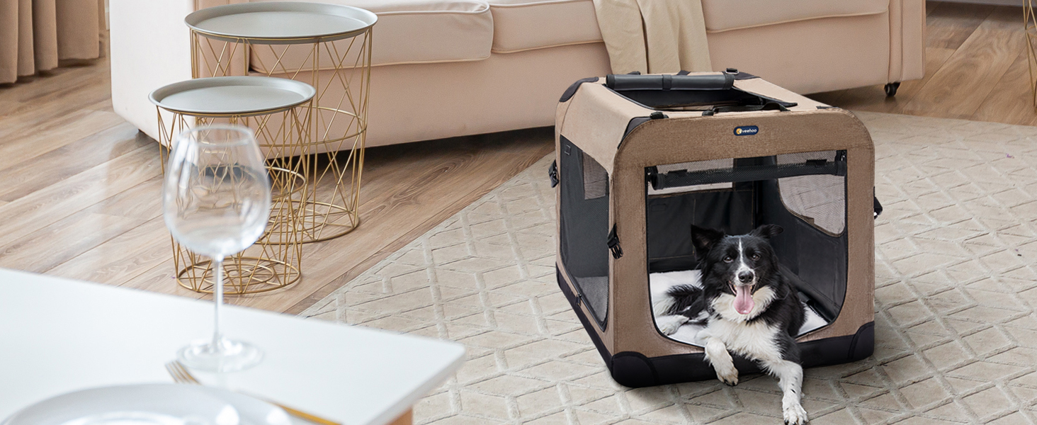 Veehoo Folding Soft Dog Crate, 3Door Pet Kennel for CrateTraining