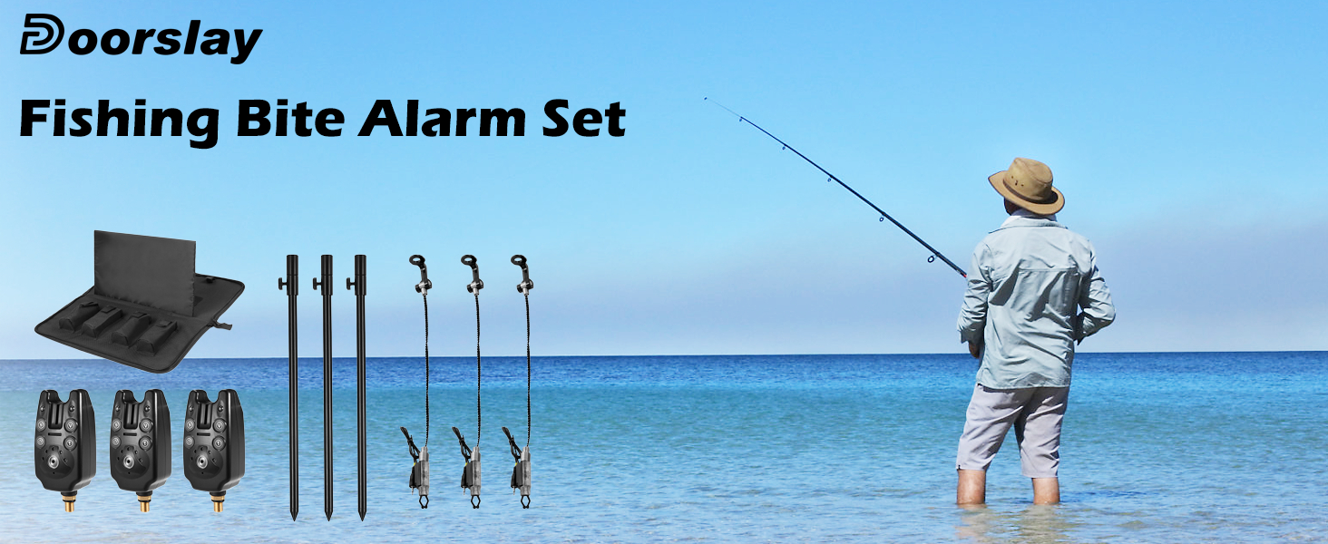 Doorslay Fishing Bite Alarm Set, Fishing LED Alarm Alert, 3 Extending
