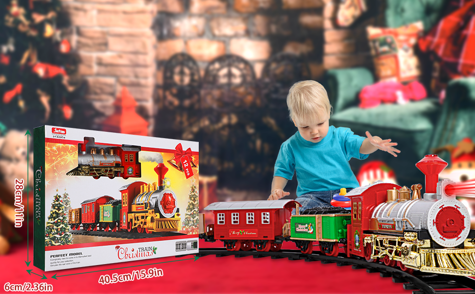 Christmas Train Set, Electric Toy Steam Train With Realistic LED Lights