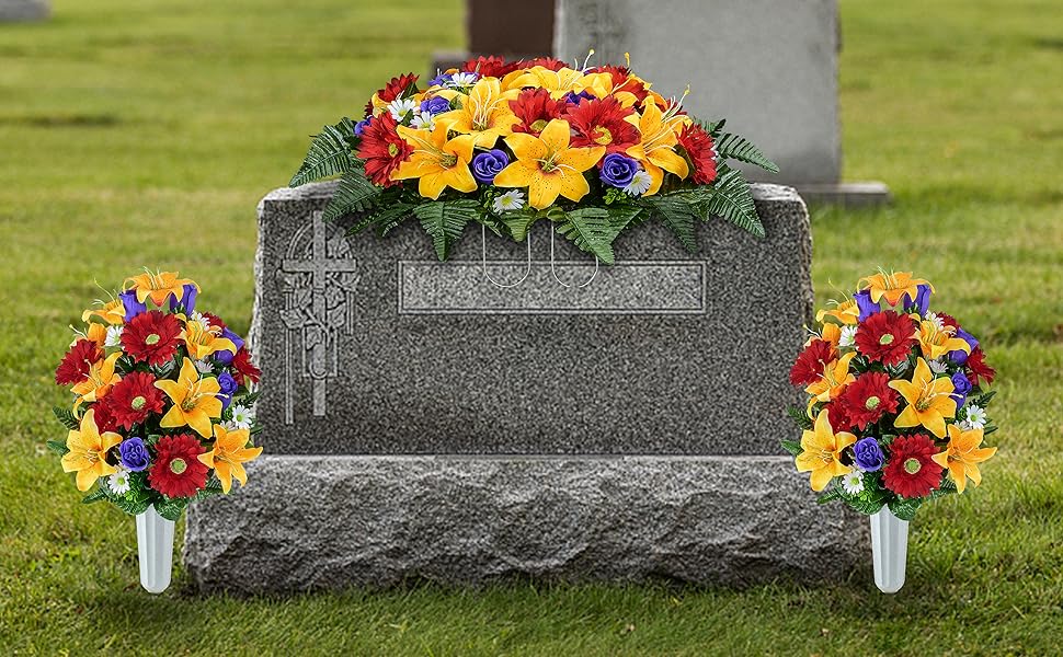 Artificial Headstone Flower Saddles for Graves, Cemetery Memorial
