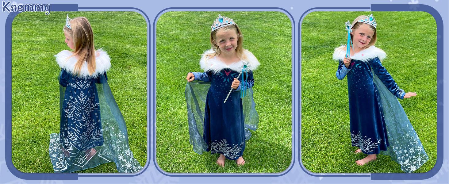 knemmy Elsa Costume for Girl Elsa Dress Frozen Cosplay