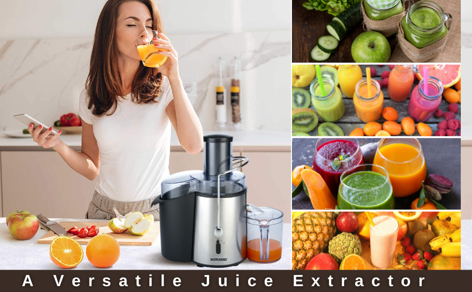 Sonashi Juice Extractor SPJ-501-850W, 2 Speeds Juicer w/ 1.8L Pulp Container, Motor Overheat Protection, Mesh Strainer | Kitchen Appliances 23 A