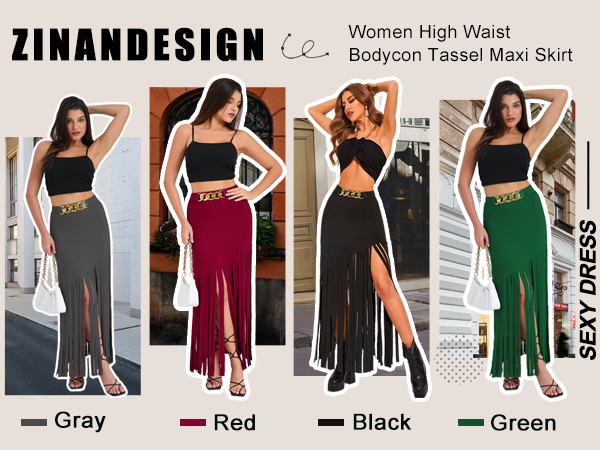 Amazon.com: Red Punk Fringe Skirts for Women High Waist