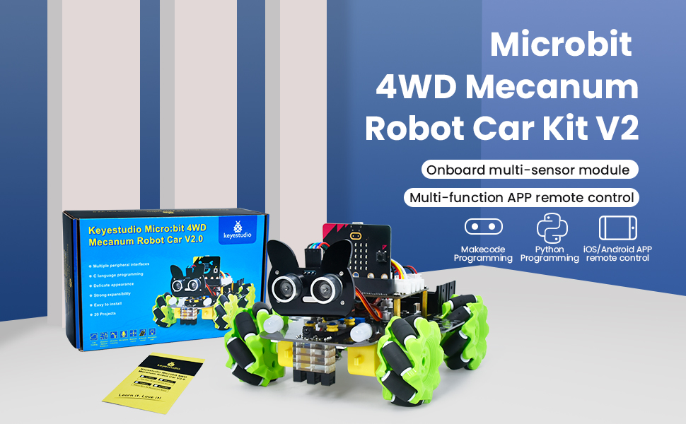 KEYESTUDIO BBC Micro:bit 4WD Mecanum Robot Car Kit Mit BBC Microbit V2 ...