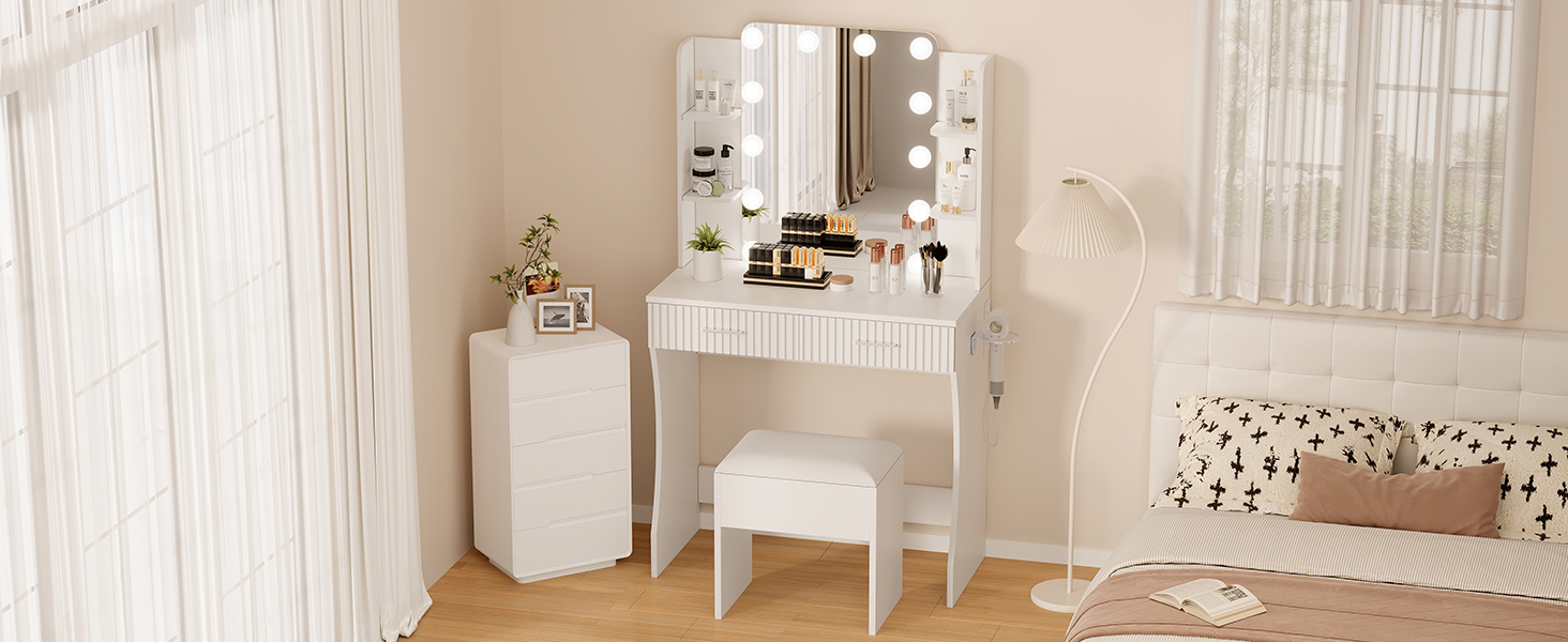 Makeup Vanity Desk with Mirror Lights Vanity Table Modern Dressing Table Furniture Storage Bedroom