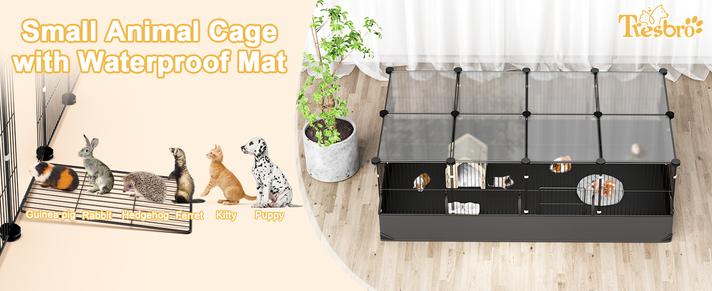 Small animal cage with top cover and waterproof mat