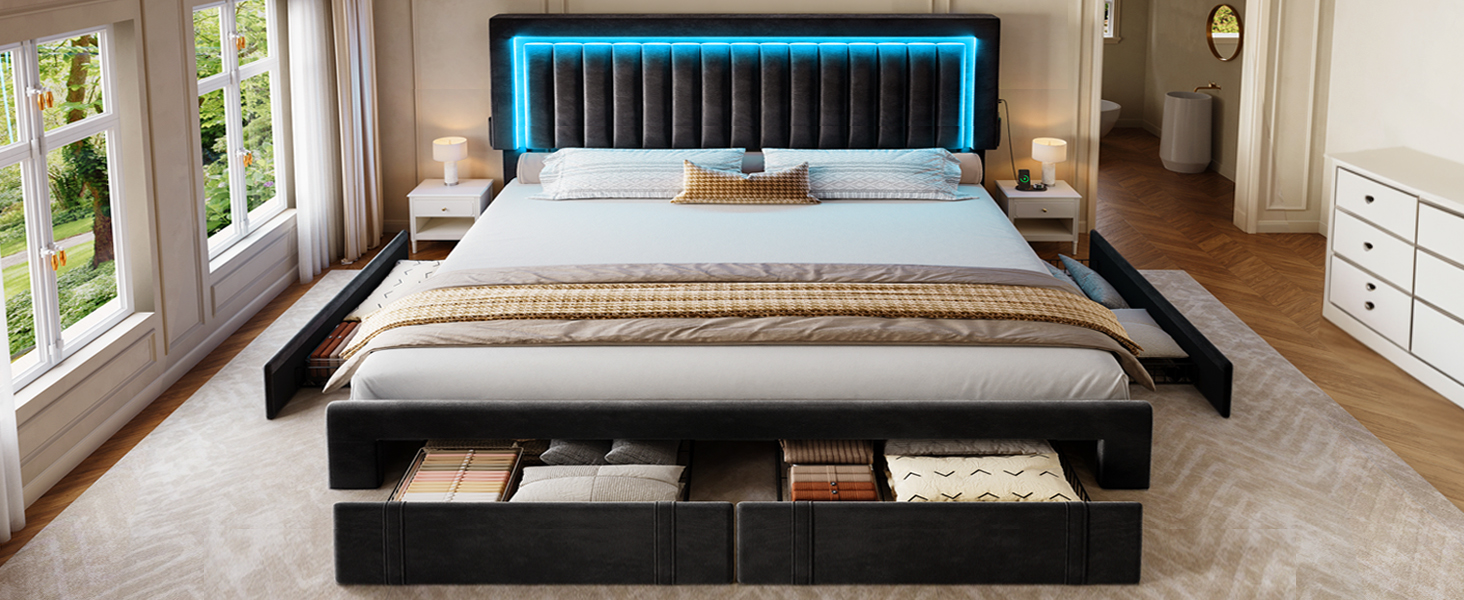 bed frame with 4 storage drawers