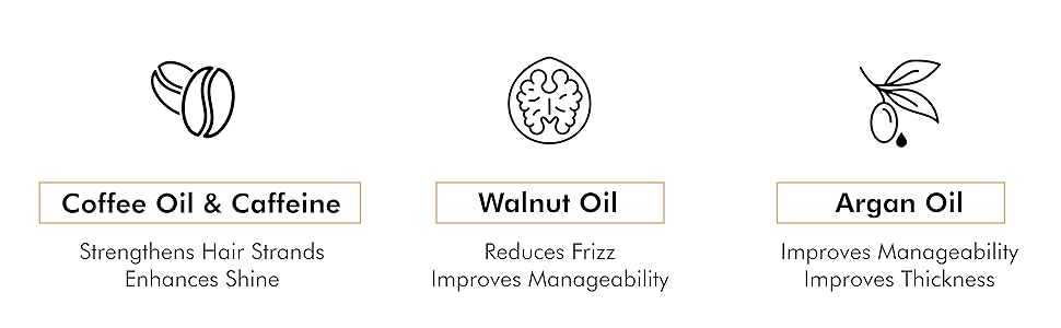 coffee oil strengthens hair strands caffeine walnut oil reduces frizz argan oil improves thickness