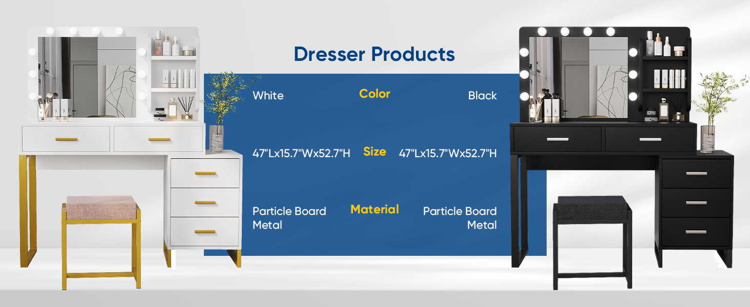 Semiocthome Vanity Mirror with Lights and Table Set 10 LED Lights