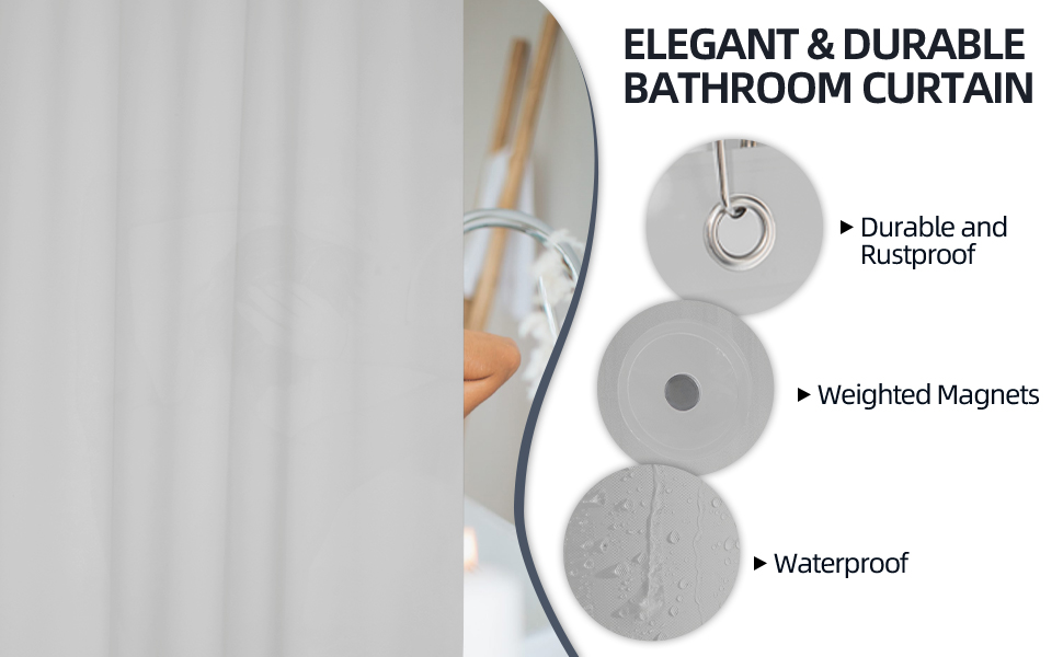 Titanker Plastic Shower Curtain Liner, 72x72 Grey Shower