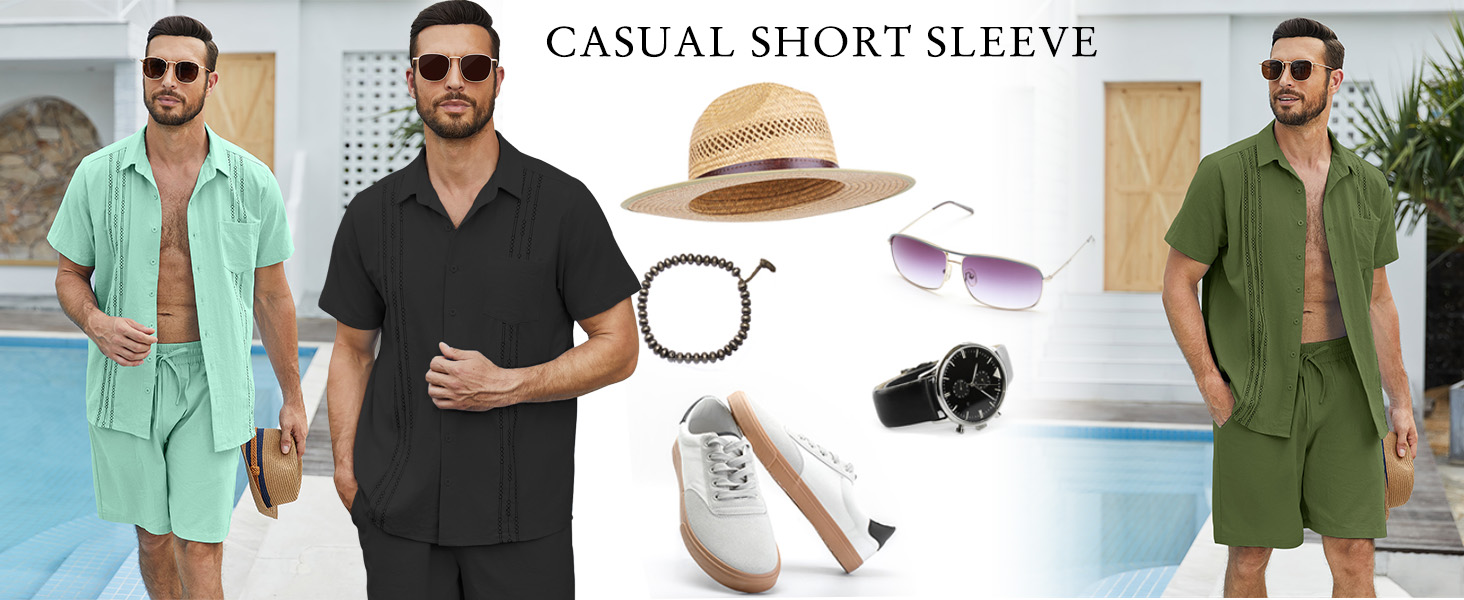 Men's Linen Sets Short Sleeve Shorts Sets
