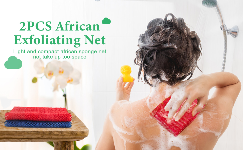 Windspeed 2 Pcs African Body Exfoliating Net Long, Deep Cleaning
