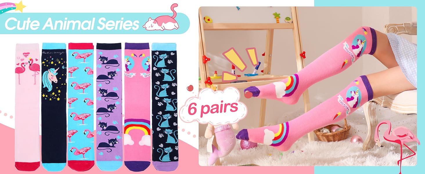 MOGGEI 6 Pairs Kids Girls Knee High Socks
