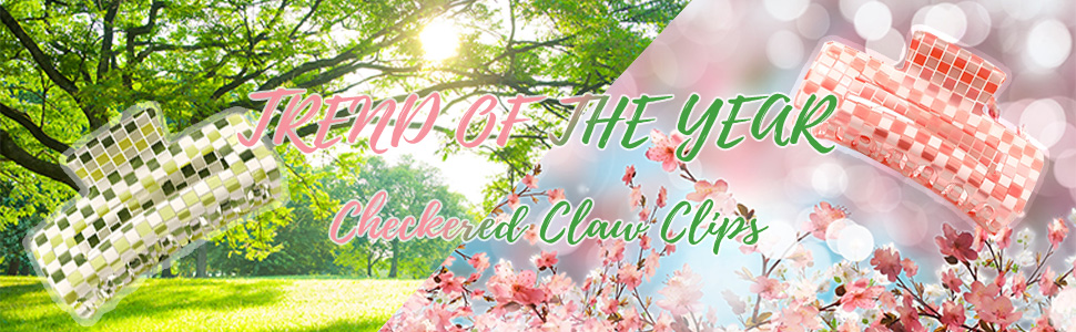 Checkered Claw Clip, Large Hair Claw Clips for Thick Hair, Cute Hair Clips for Women Green and Pink