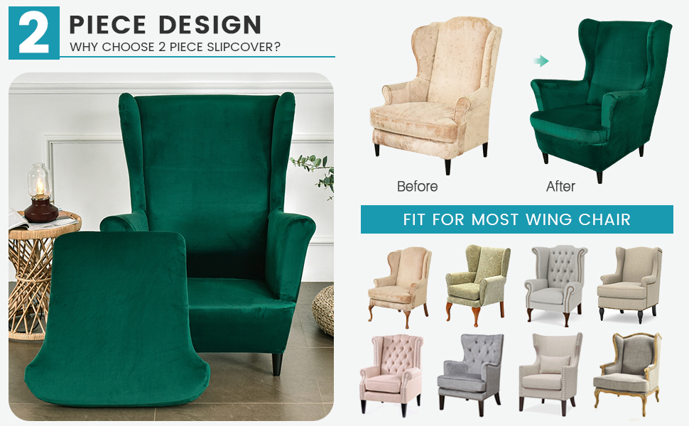 MIFXIN Wing Chair Slipcover 2 Piece Set Velvet Stretch