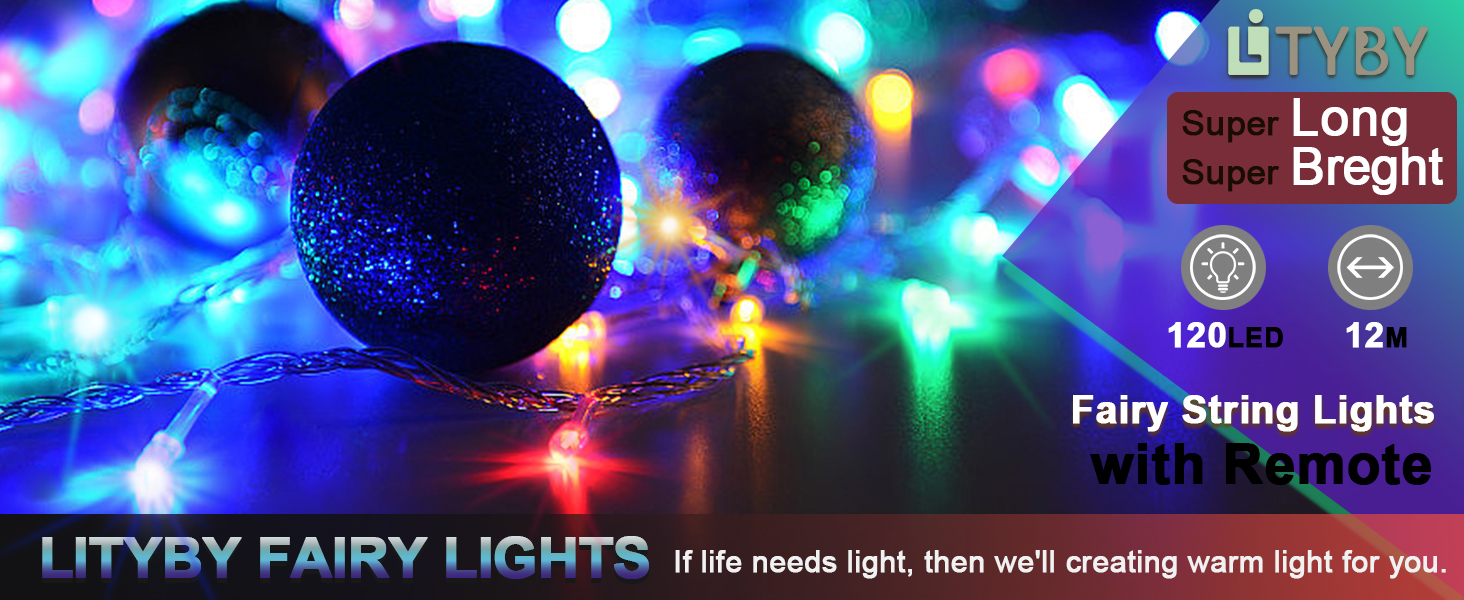 LITYBY Fairy Lights Battery, 12M/120LED Christmas Fairy Lights, 8 Modes