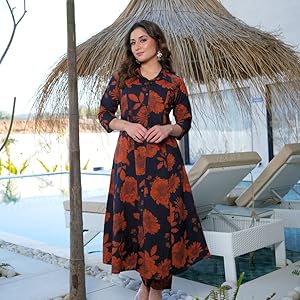 Arayna Women's Pure Cotton Hand Block Printed Floral Ethnic Kurta Set with Palazzo Pants