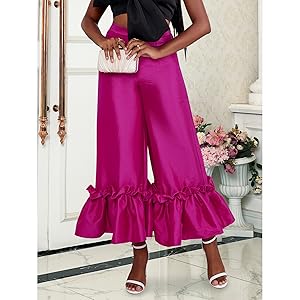 AOMEI Women's Shiny High Waist Flare Pants Wide Leg Bell