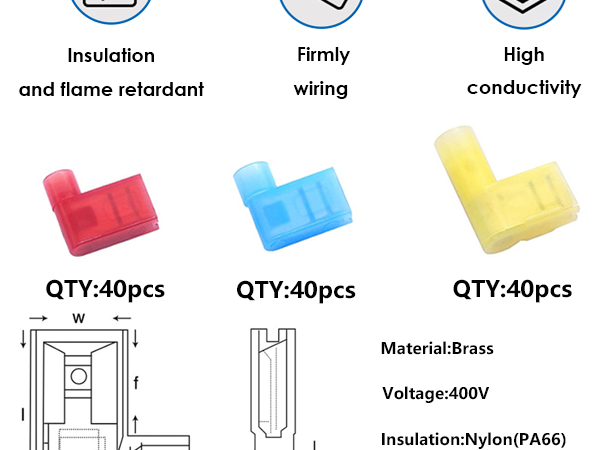 smseace 120Pcs Right Angle Spade Connector 22-18/16-14/12