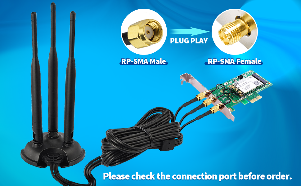 Eightwood WiFi Antenna 2.4GHz 5GHz Dual Band WiFi aerial, Triple RPSMA