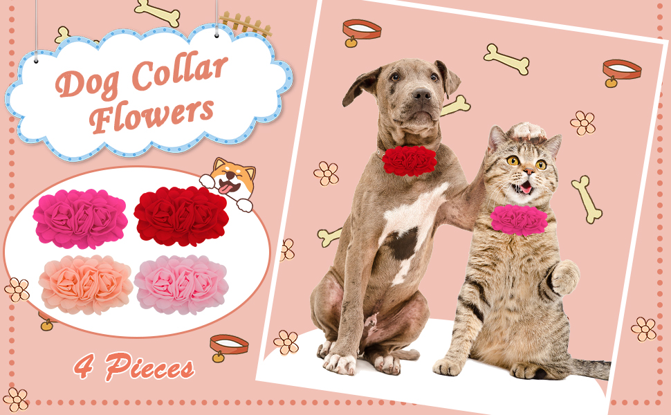 Catcan 4 Pcs Dog Flower Collar Accessory, 4Color Pet