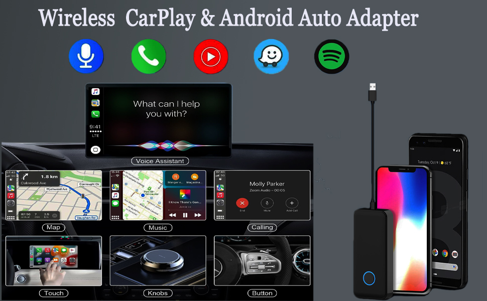 ATCCPYDM 2 in 1 Wireless CarPlay & Android Auto Adapter