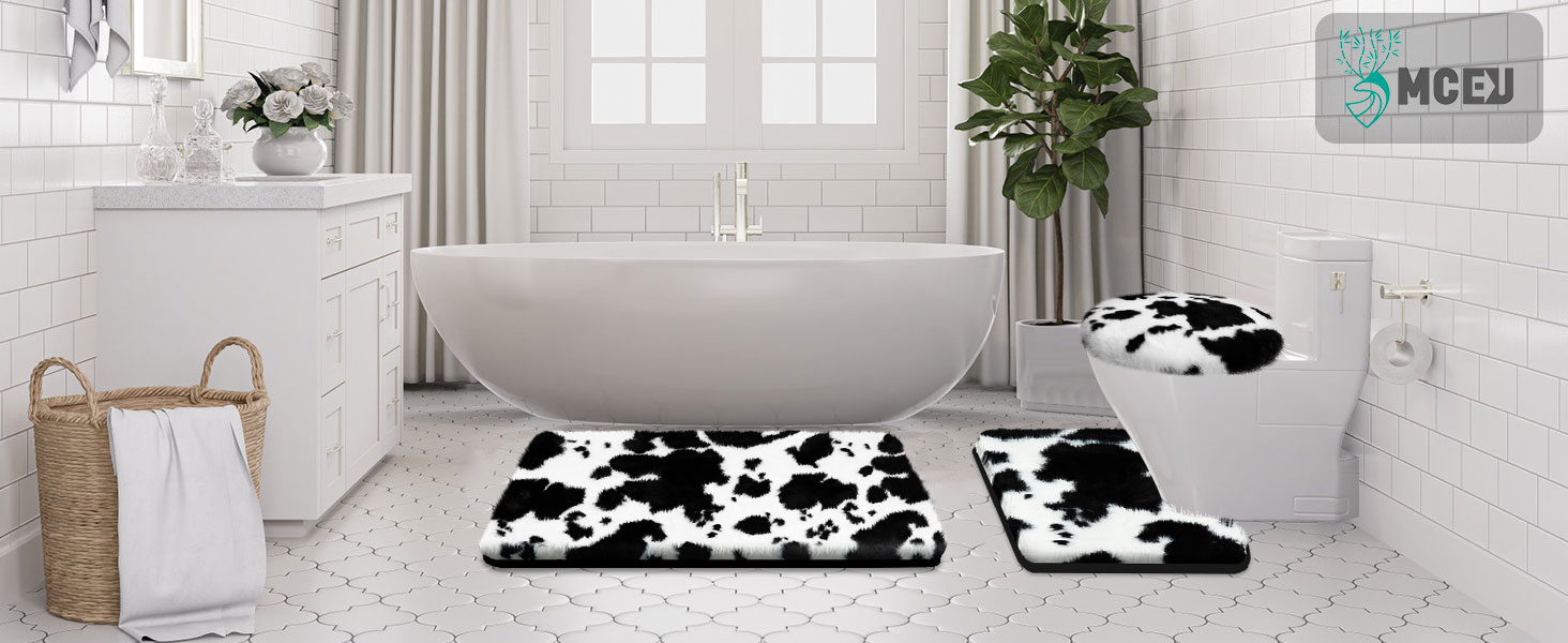 McEu Bathroom Mat Sets 3 Piece, Bath and Toilet Mat Set Non Slip Faux
