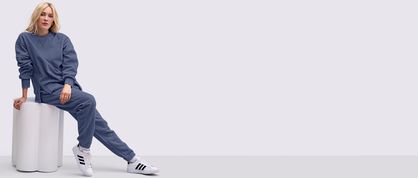 ANRABESS Womens 2 Piece Outfits Fuzzy Fleece Loungewear Sweater Top Sweatpants