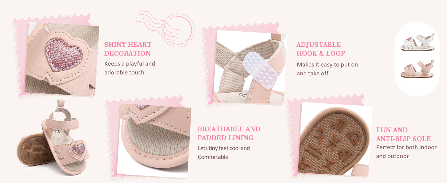 baby girl sandals infant toddler newborn summer shoes white pink gold butterfly heart-shaped infant