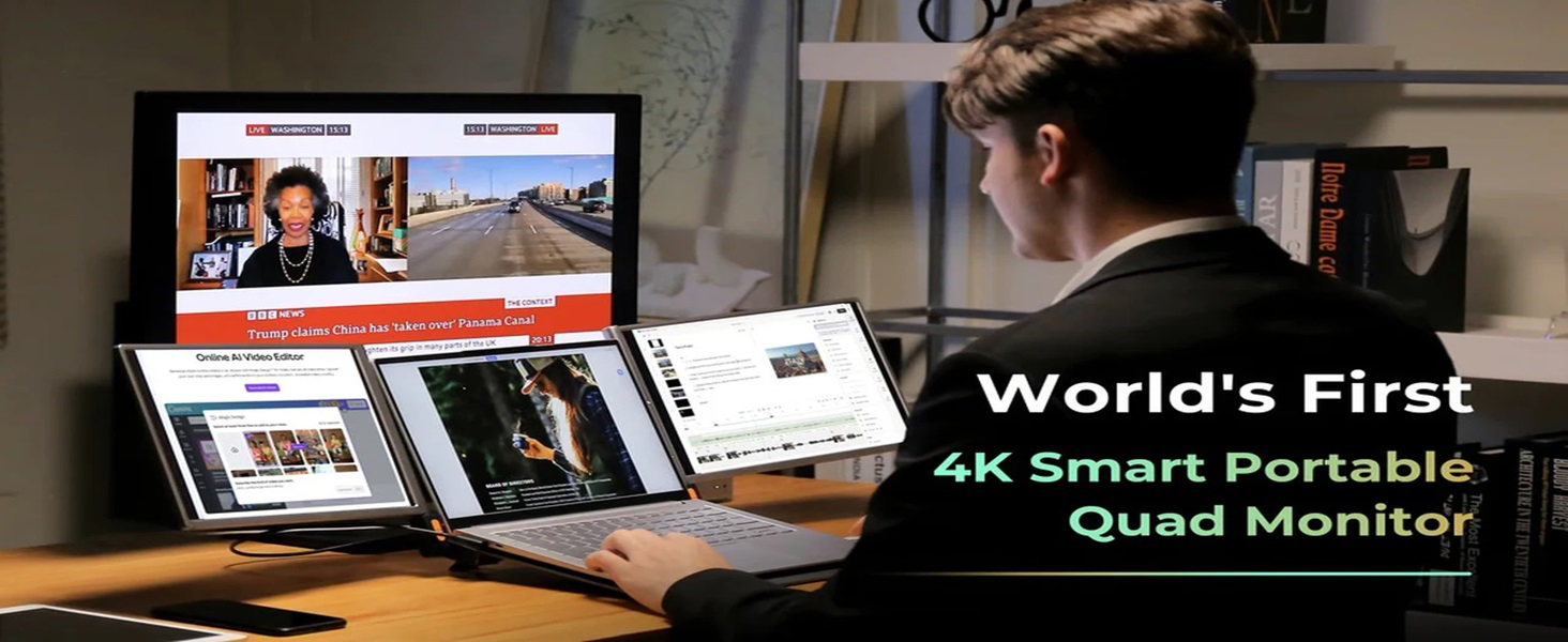 4K Smart Portable Quad Monitor Working Stand with Docking for Professionals