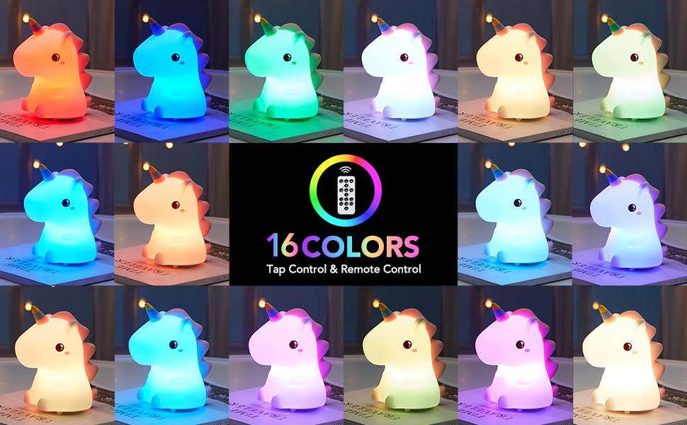One Fire Unicorn Night Lights for Girls Bedroom,16 Color Changing Cute Night Light for Kids