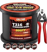 CELYND Black Stainless Steel Cable - 500FT 1/8