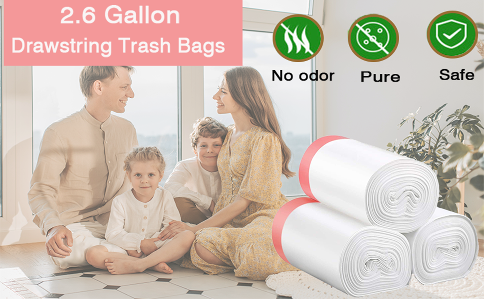 Small Trash Bag 2.6 Drawstring Garbage Bags Bathroom Trash can Liners