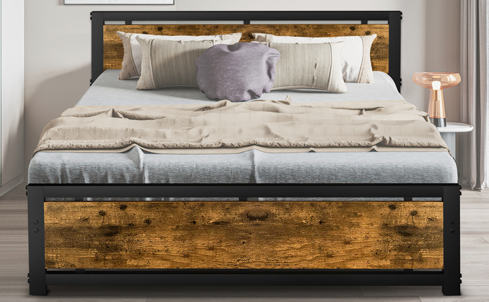 HUEOFGP Full Bed Frame with Headboard and Footboard, Heavy