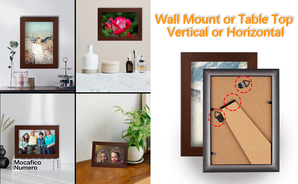 PECULA 2 Pack 5x7 Picture Frame, Brown Picture Frame for Wall and