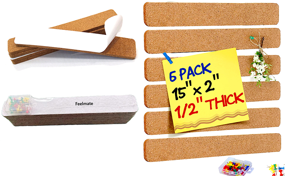 6Pack Cork Board Bar Strips for Wall,15x2inch1/2inch