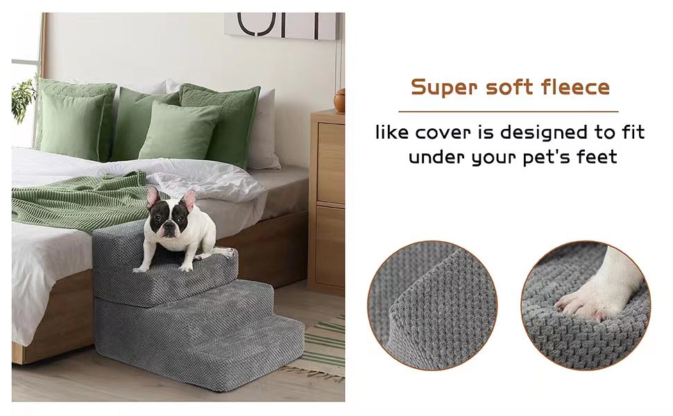 Dog Steps, Pet Stairs 3Step AntiSlip Rubber Bottom Memory Foam Dog Stairs with Removable