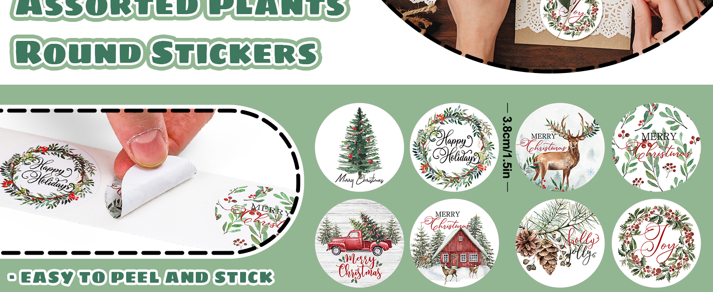 1000Pcs Christmas Stickers 1.5Inch Assorted Plants Round Stickers