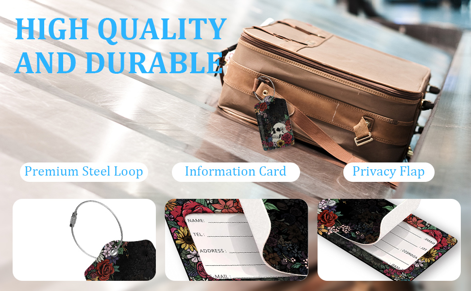 2 Pack Luggage Tag,Skull Flowers Luggage Tag with PU