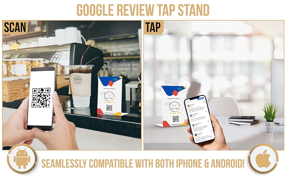 Google Review Tap Stand Reusable Smart Tap NFC & QR Code