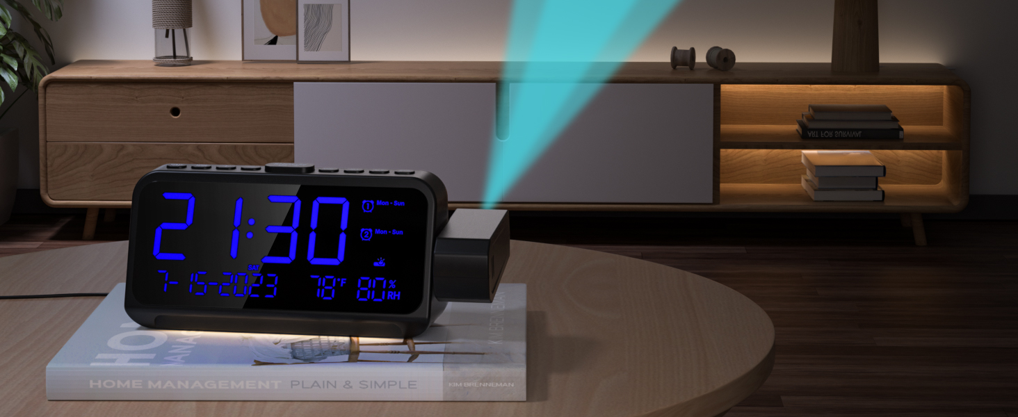 ROCAM Projection Alarm Clock for Bedroom, Digital Clock